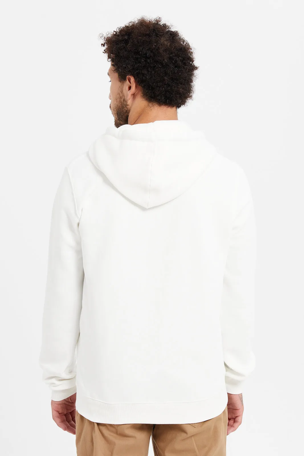 Men Ivory Zip Hooded Sweatshirt