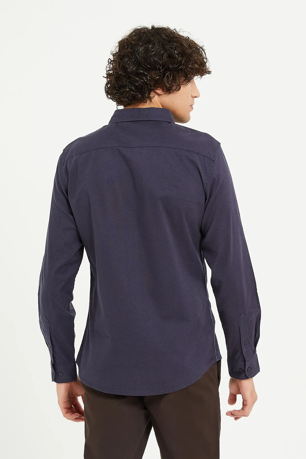 Men Navy Stretch Dobby Shirt