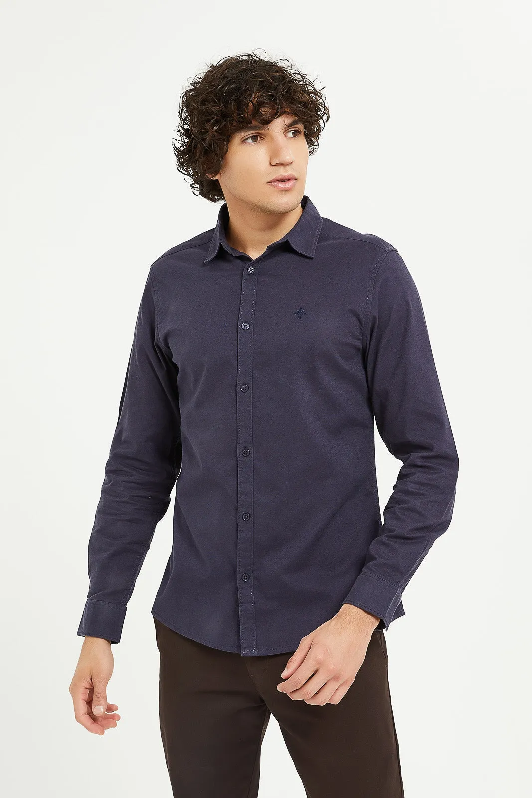 Men Navy Stretch Dobby Shirt