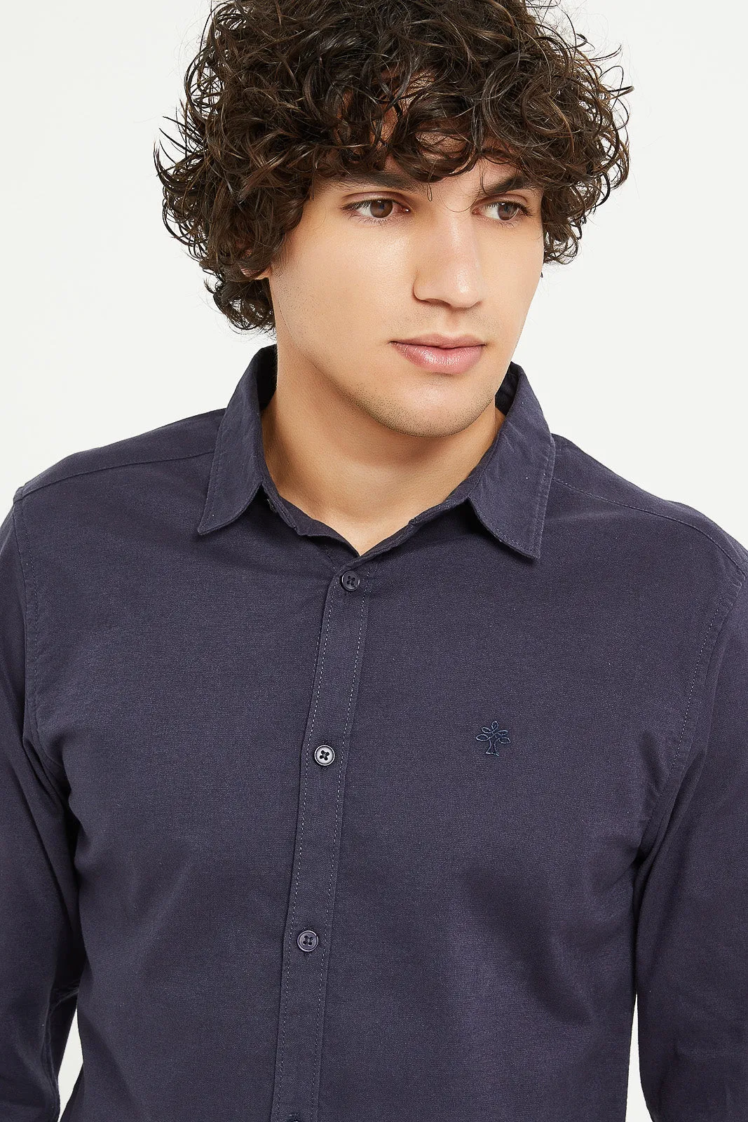 Men Navy Stretch Dobby Shirt