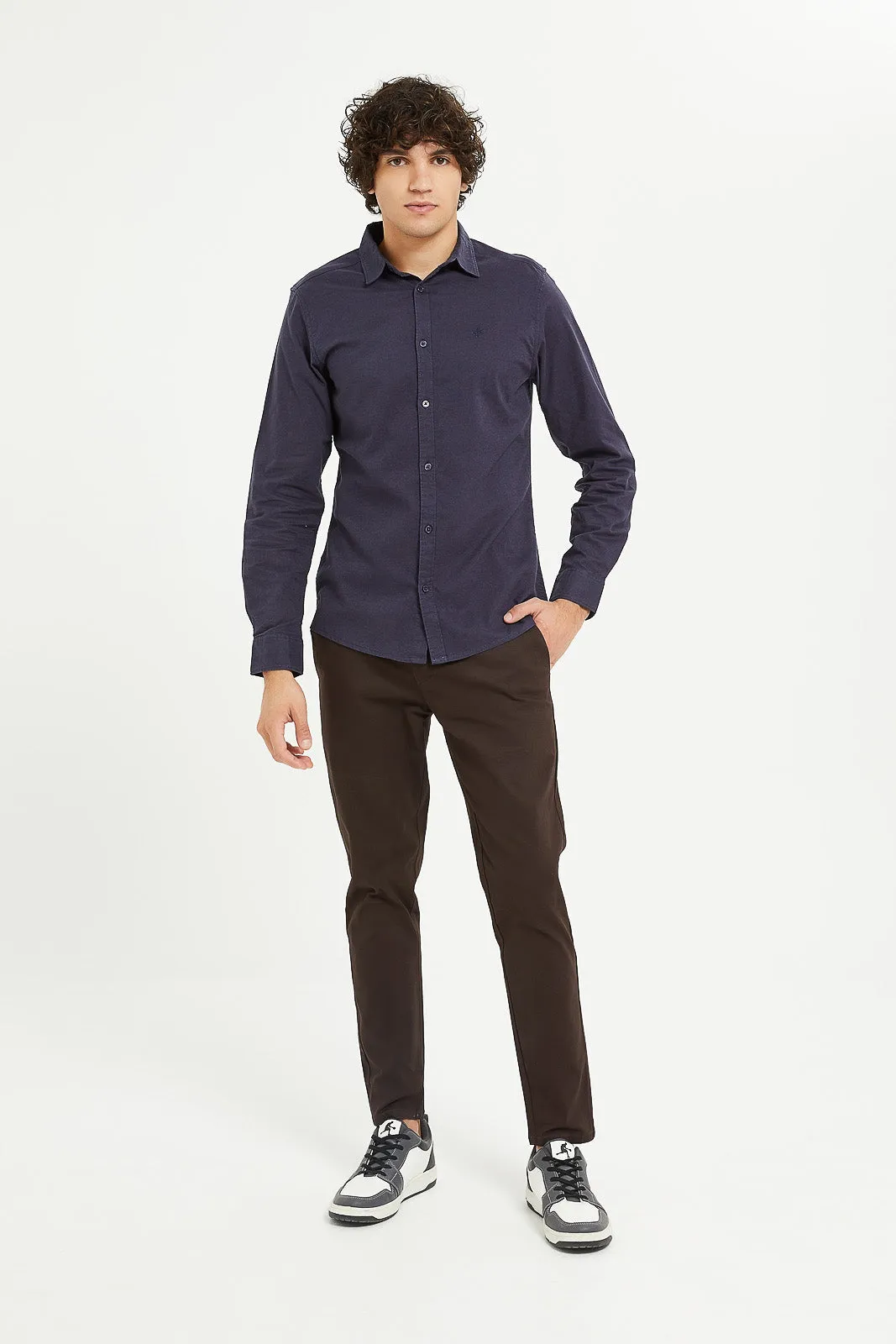 Men Navy Stretch Dobby Shirt