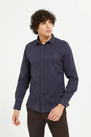 Men Navy Stretch Dobby Shirt