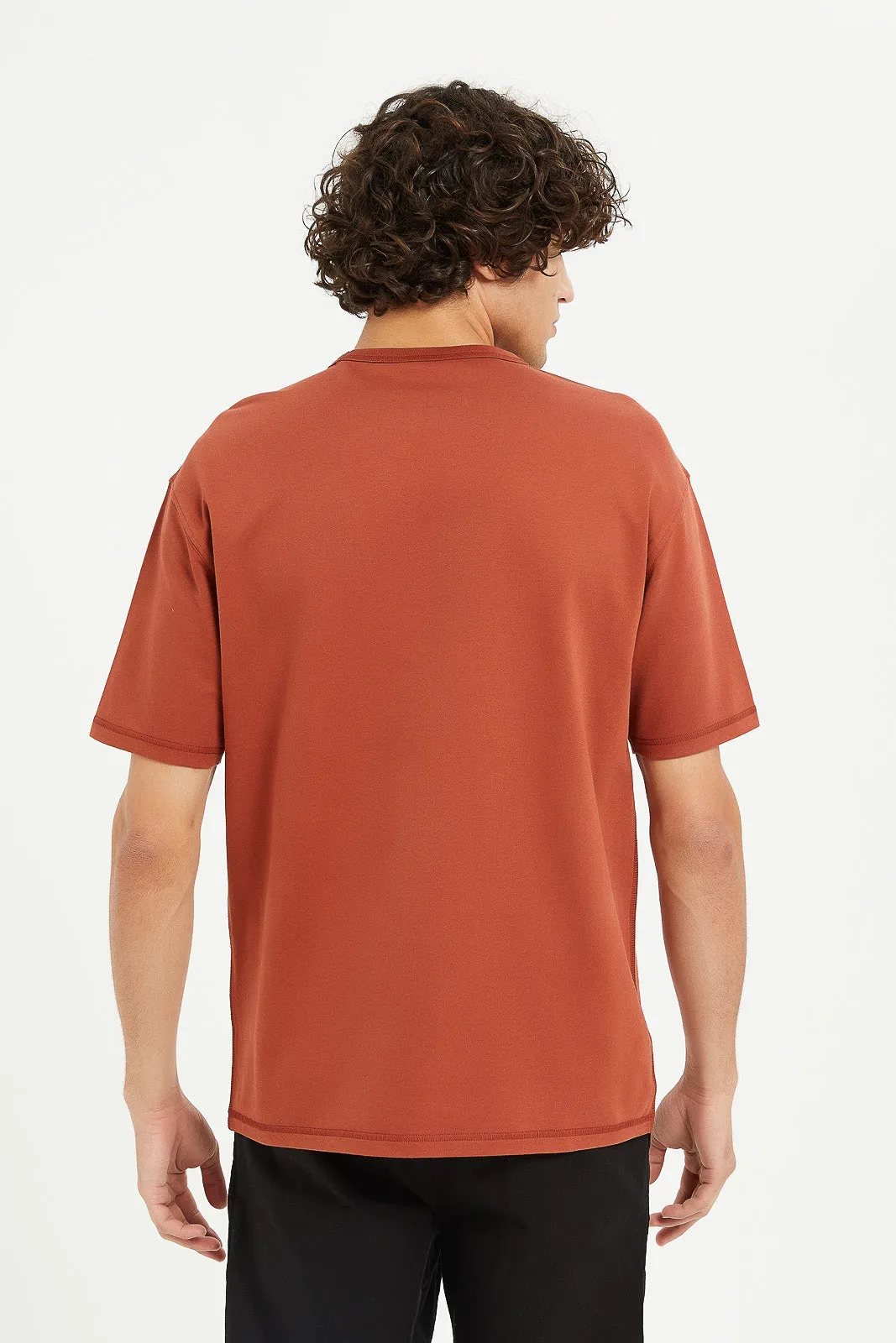 Men Orange Oversize Embroidered Lounge T-Shirt