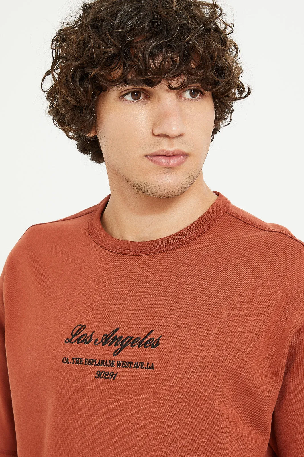 Men Orange Oversize Embroidered Lounge T-Shirt