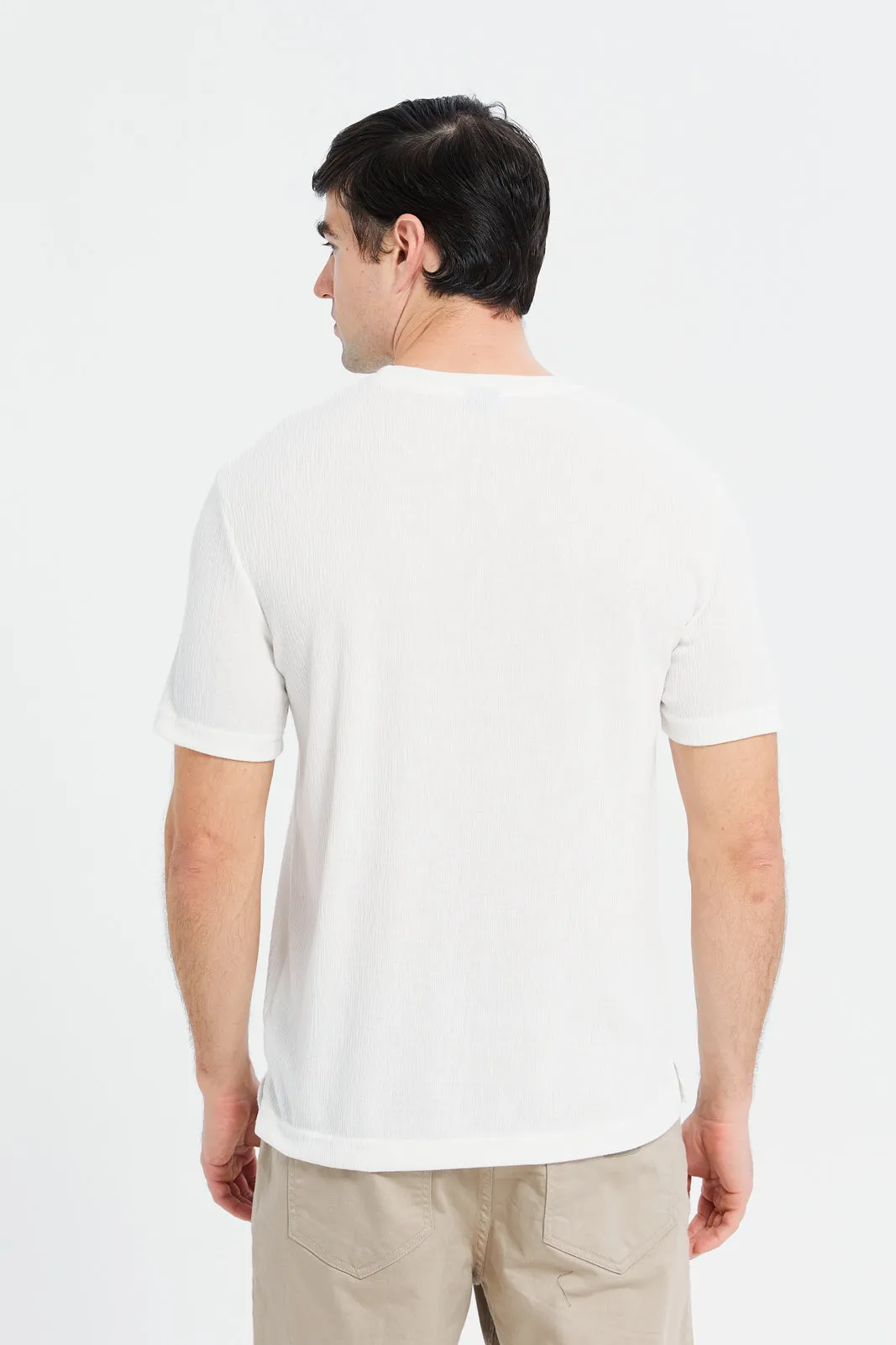 Men White Oversize Textured T-Shirt