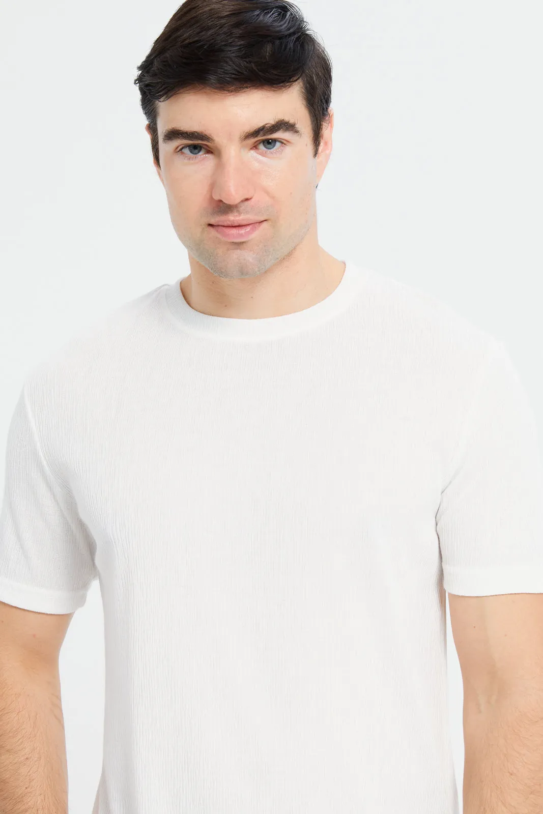 Men White Oversize Textured T-Shirt