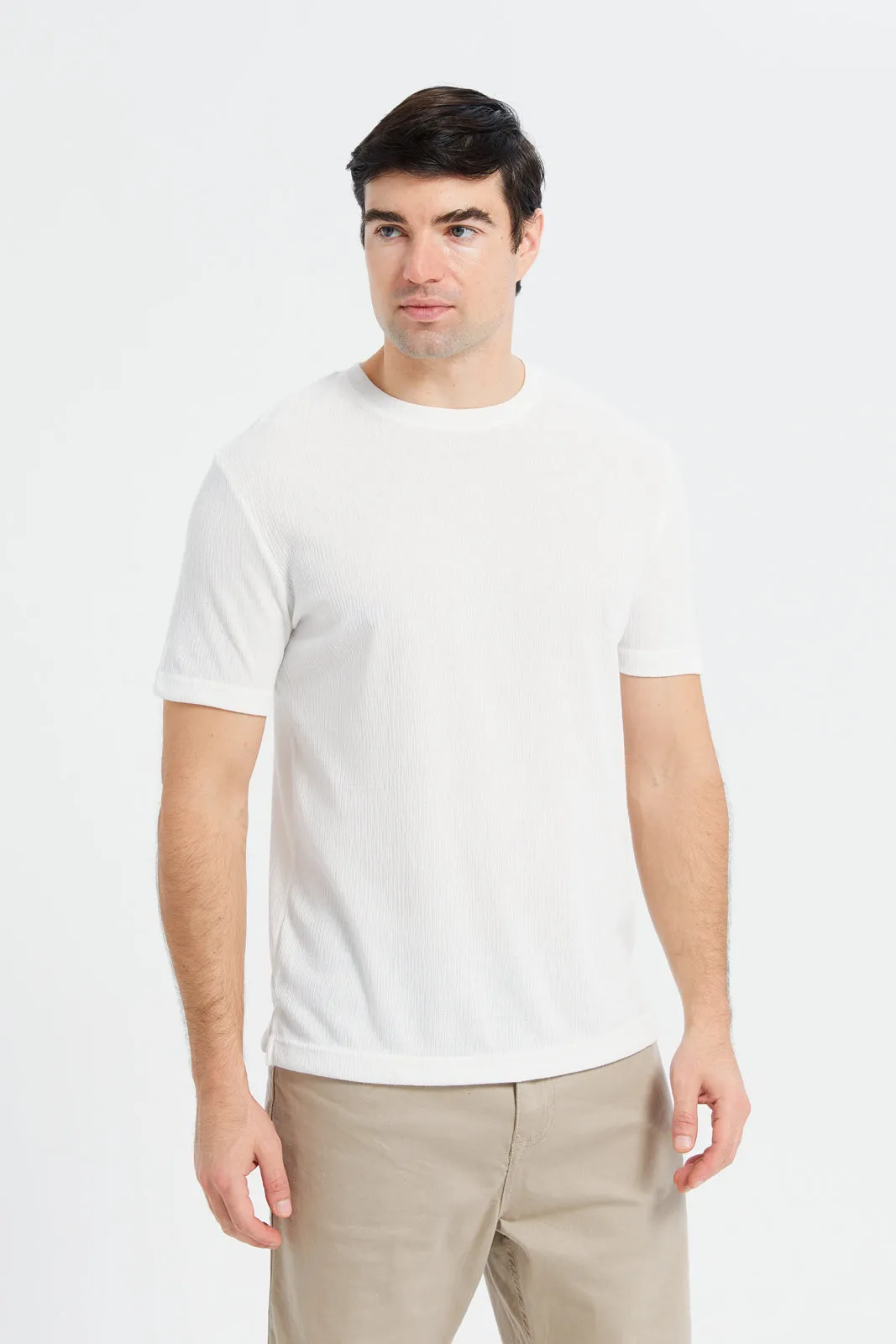 Men White Oversize Textured T-Shirt