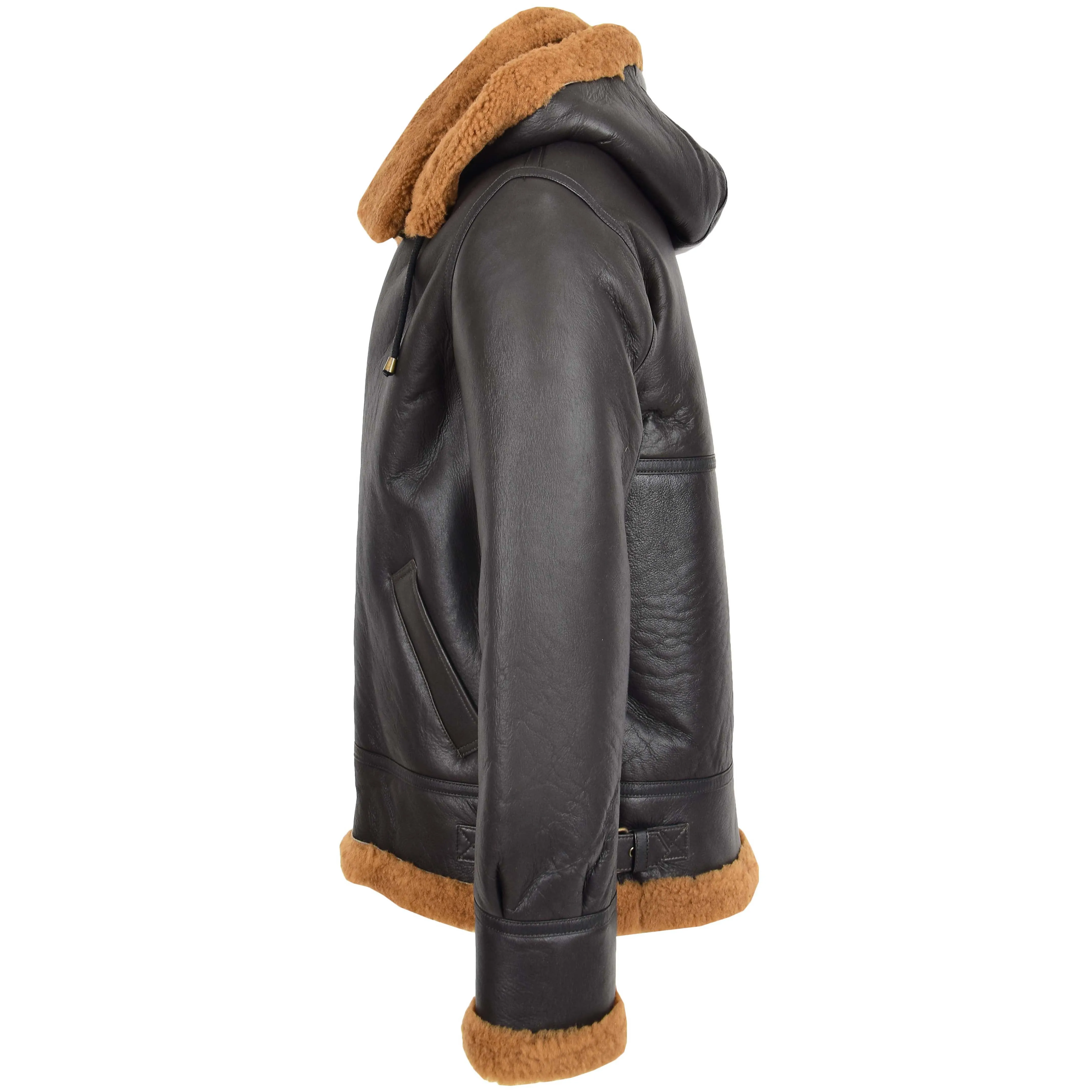 Men's B3 Sheepskin Jacket Detachable Hoodie Ruben Brown Ginger