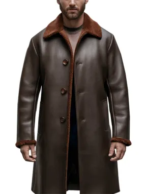 Men's Brown Shearling Lined Winter Outerwear Leather Coat