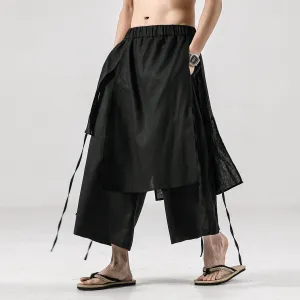 Men's Japanese Vintage Casual Linen Blend Straight Cropped Culottes