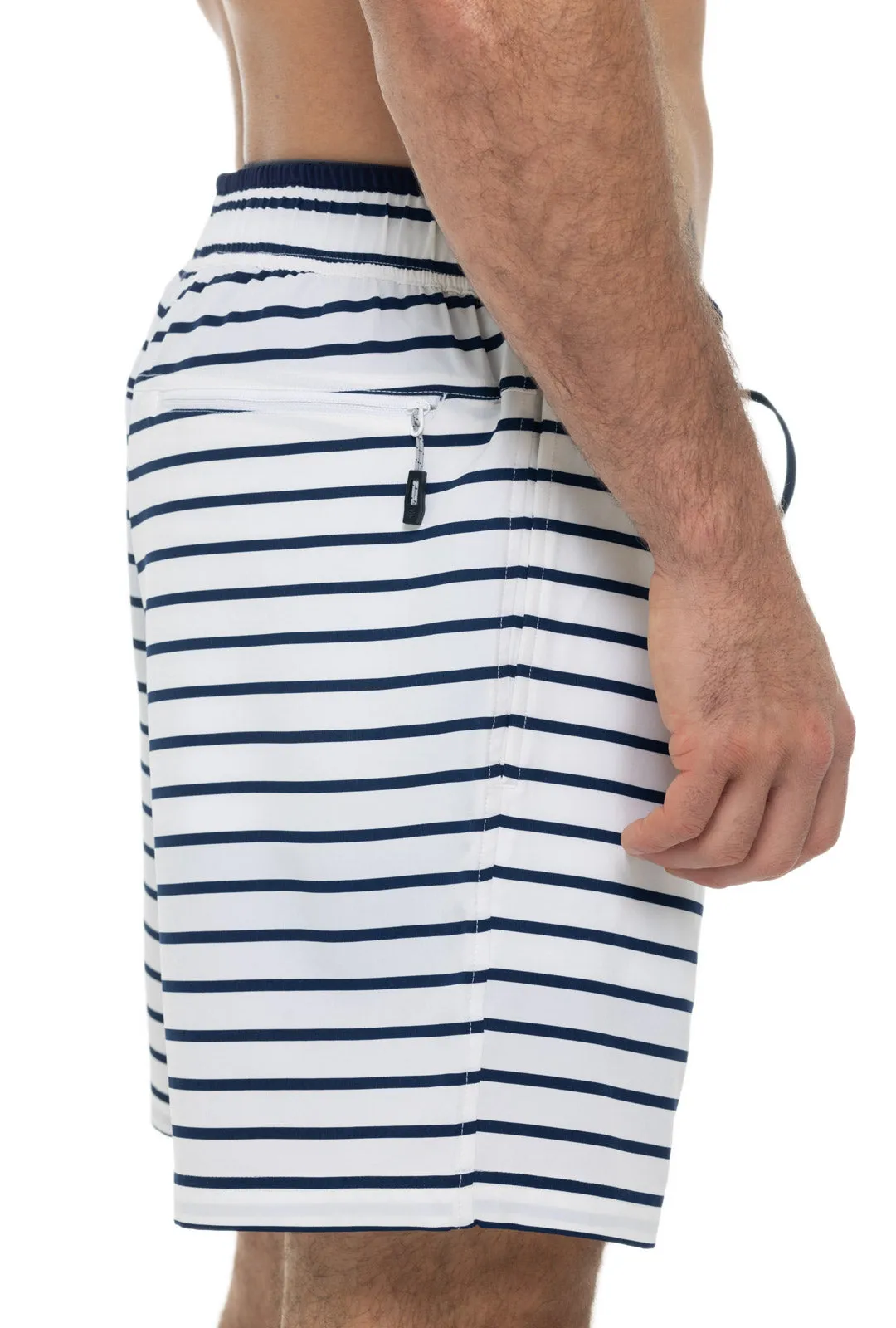 Men's Kahuna Swimming Shorts  |  White/Navy Stripe