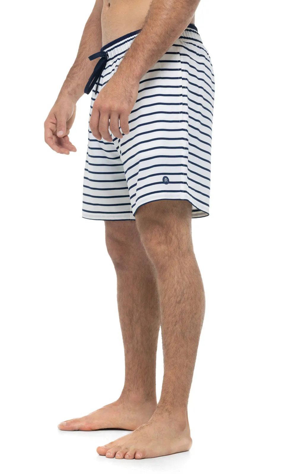 Men's Kahuna Swimming Shorts  |  White/Navy Stripe