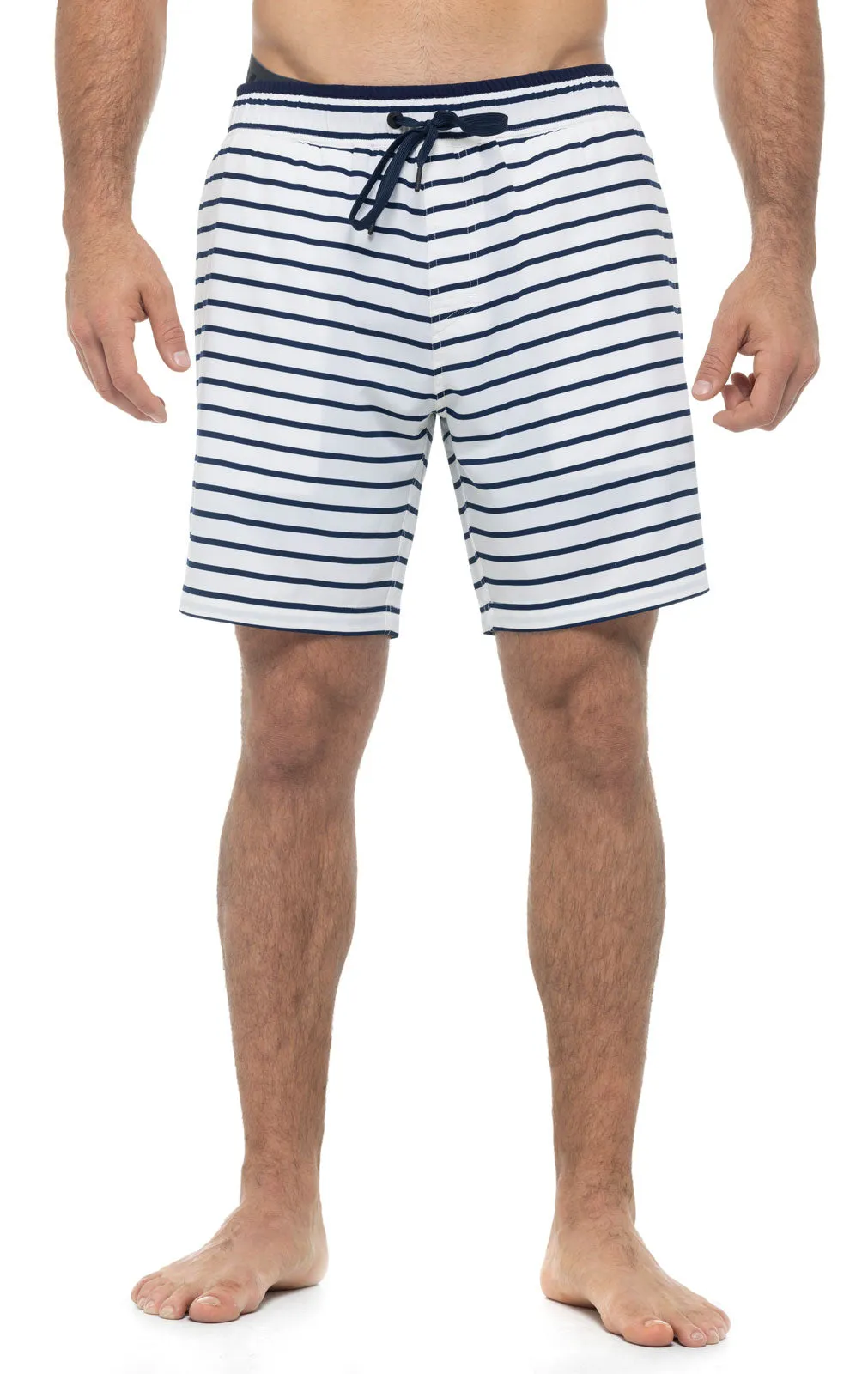 Men's Kahuna Swimming Shorts  |  White/Navy Stripe