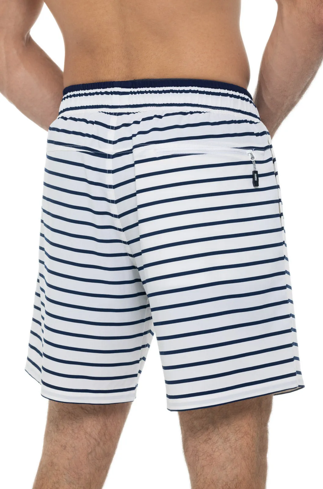 Men's Kahuna Swimming Shorts  |  White/Navy Stripe