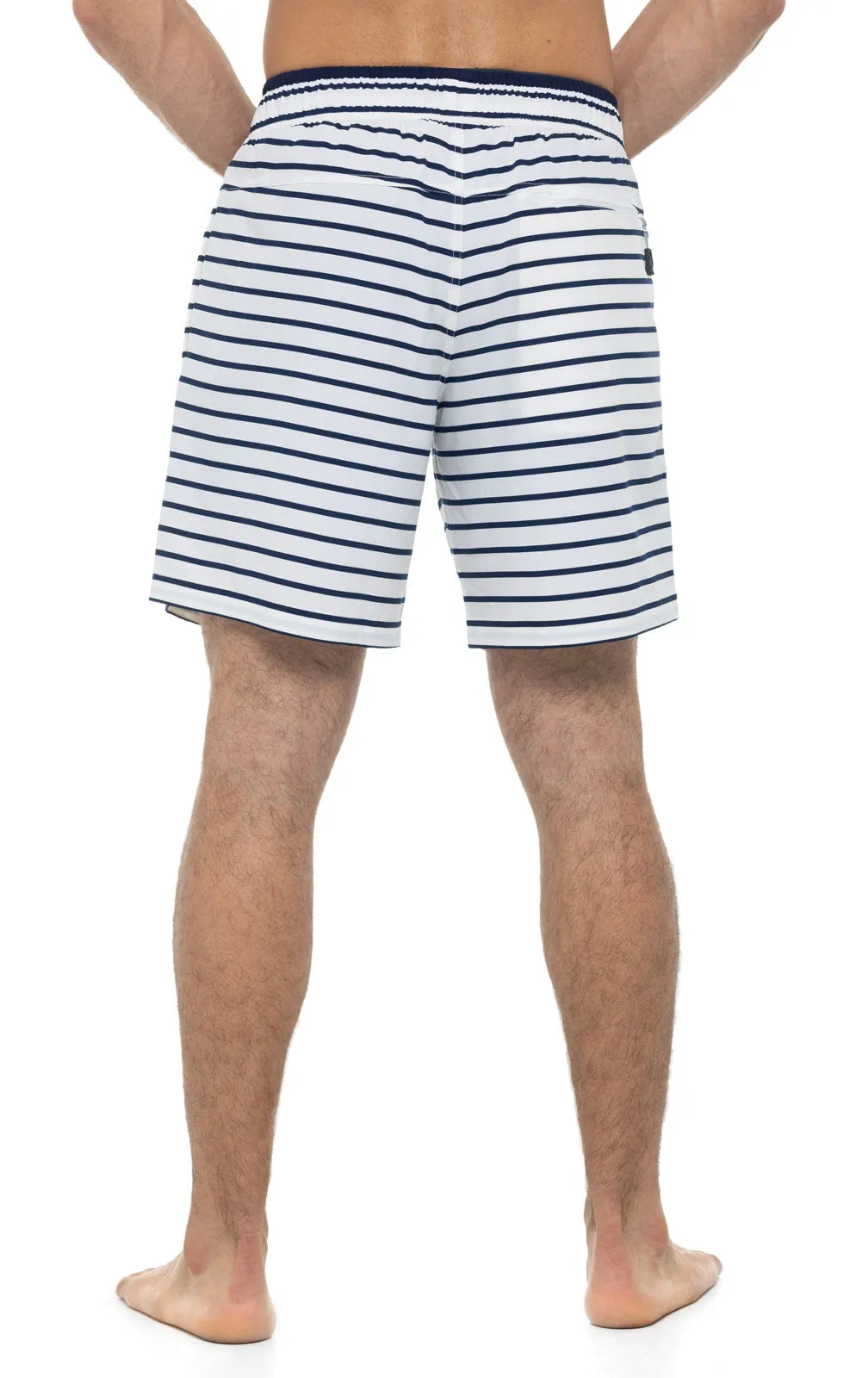 Men's Kahuna Swimming Shorts  |  White/Navy Stripe