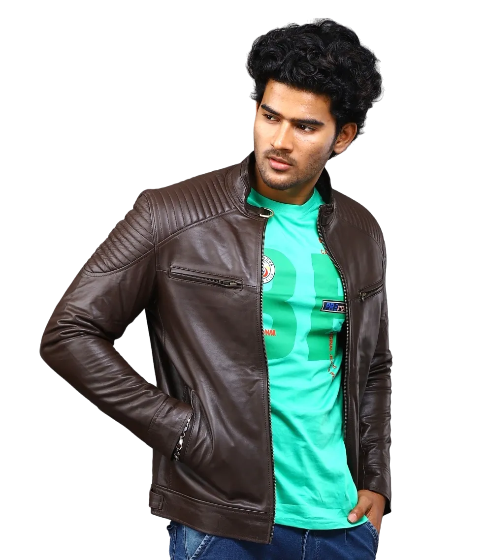 MENS LEATHER JACKET 41006 (BROWN)