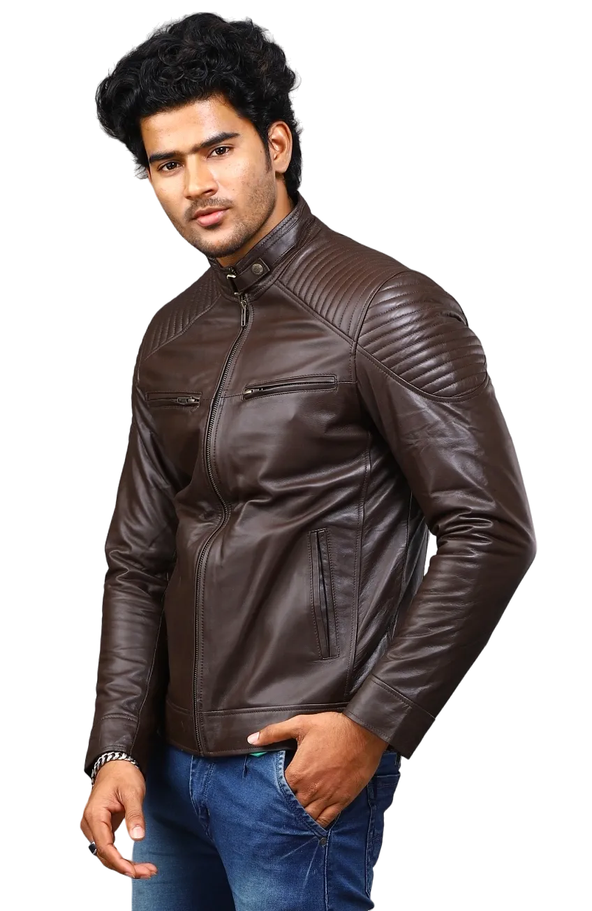 MENS LEATHER JACKET 41006 (BROWN)