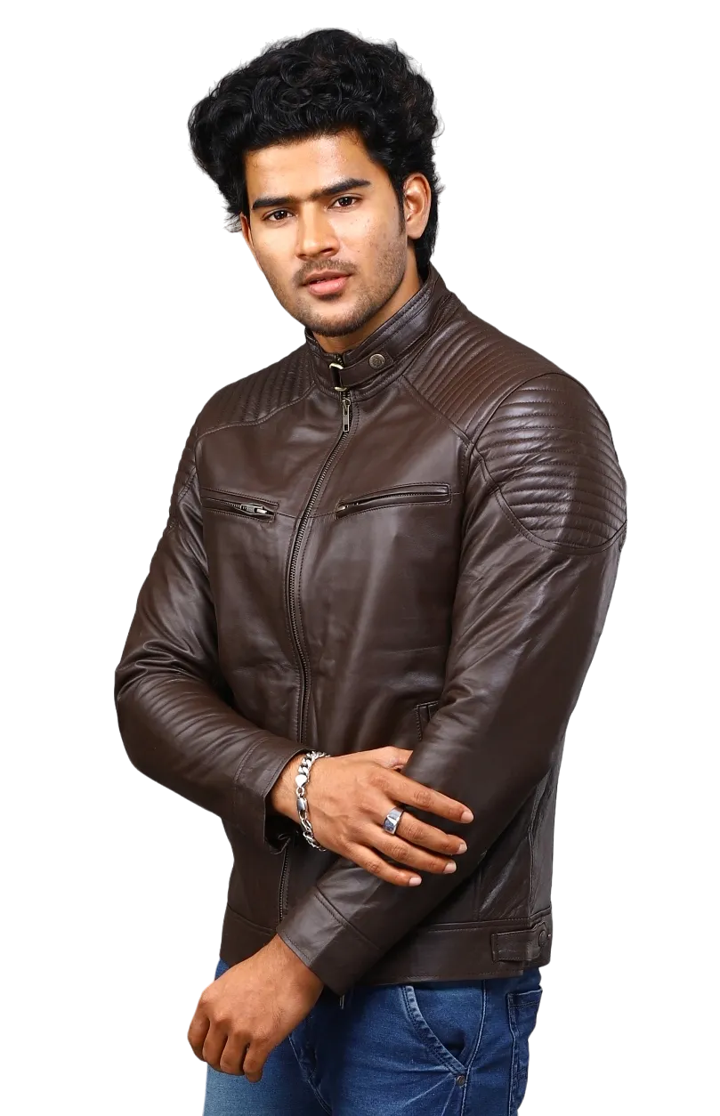 MENS LEATHER JACKET 41006 (BROWN)