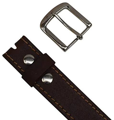 Men's Light Brown Full Grain Genuine Leather Classic Dress Belt with Removable Buckle