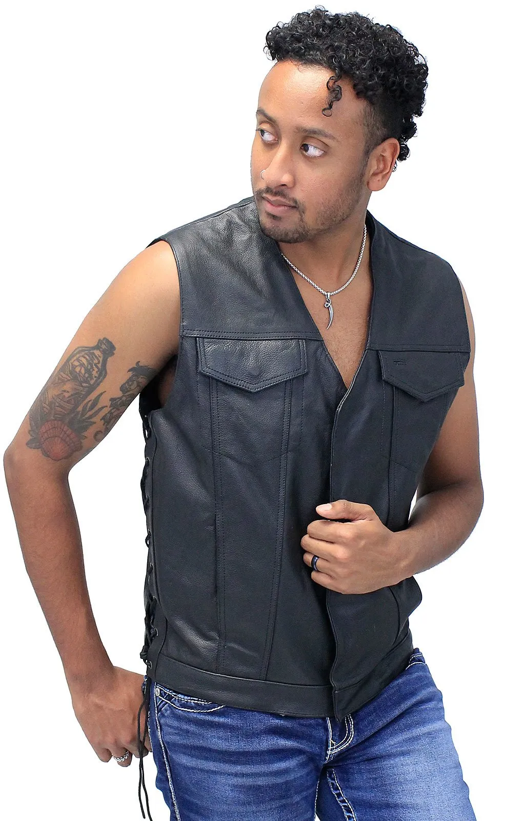 Men's Side Lace V-Neck Vest w/Easy Access Pocket #VM2645GZLK