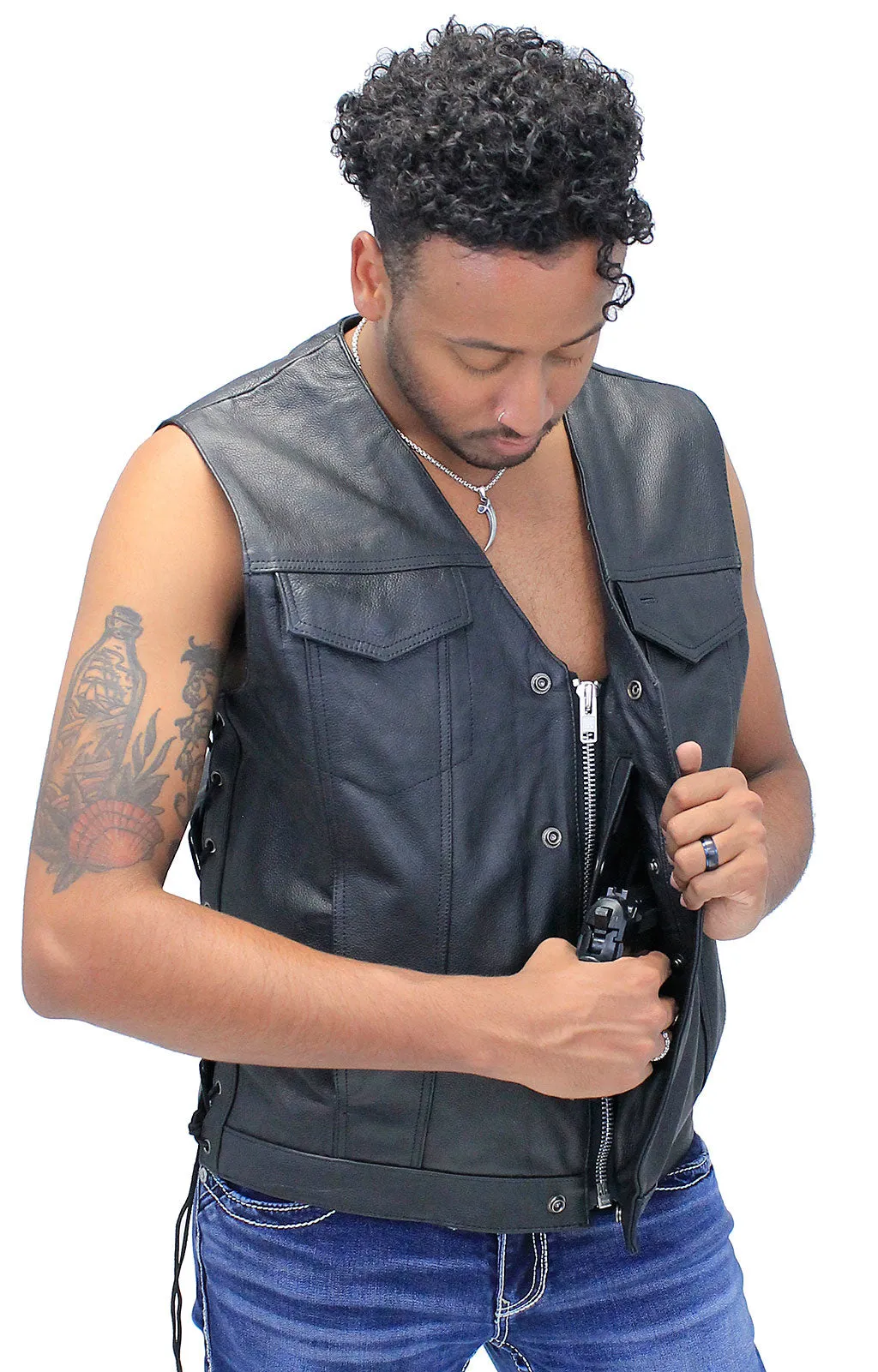 Men's Side Lace V-Neck Vest w/Easy Access Pocket #VM2645GZLK