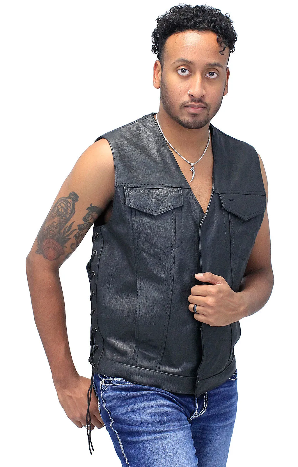 Men's Side Lace V-Neck Vest w/Easy Access Pocket #VM2645GZLK