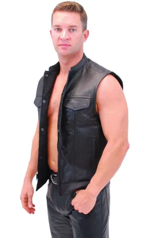 Men's Snap & Zip Buffalo Leather Club Vest w/1 Piece Back #VM690GZK ()