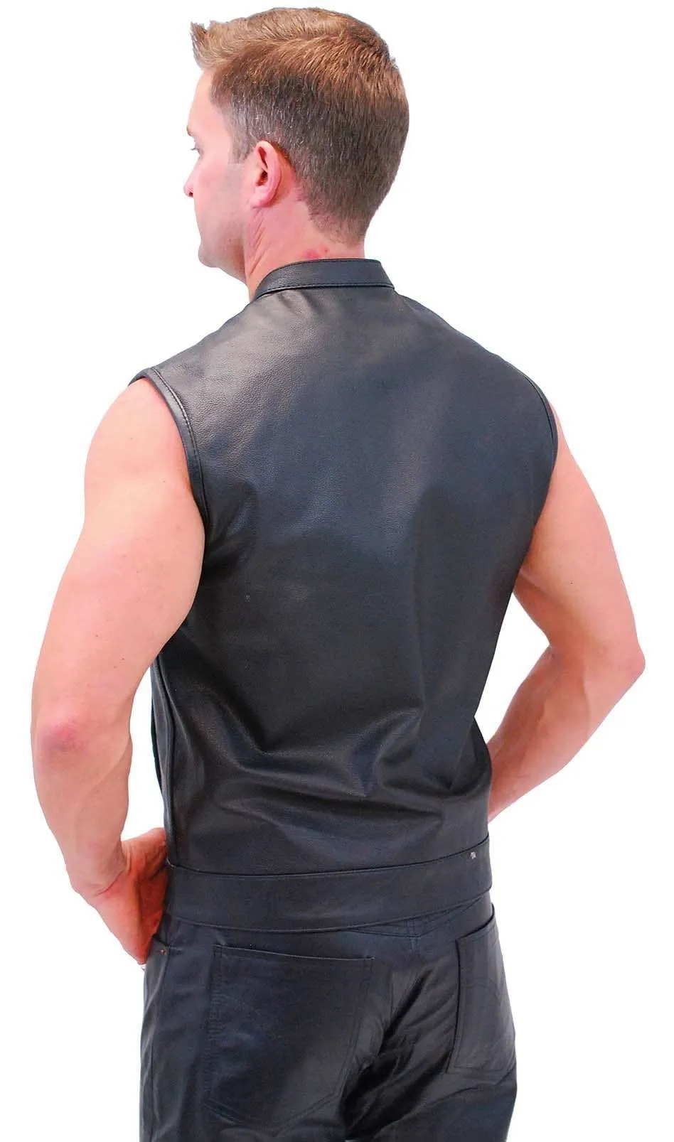 Men's Snap & Zip Buffalo Leather Club Vest w/1 Piece Back #VM690GZK ()