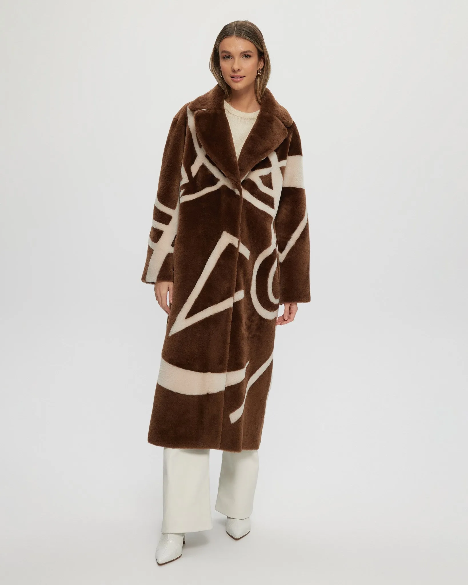 Merino Shearling Lamb Coat with Intarsia