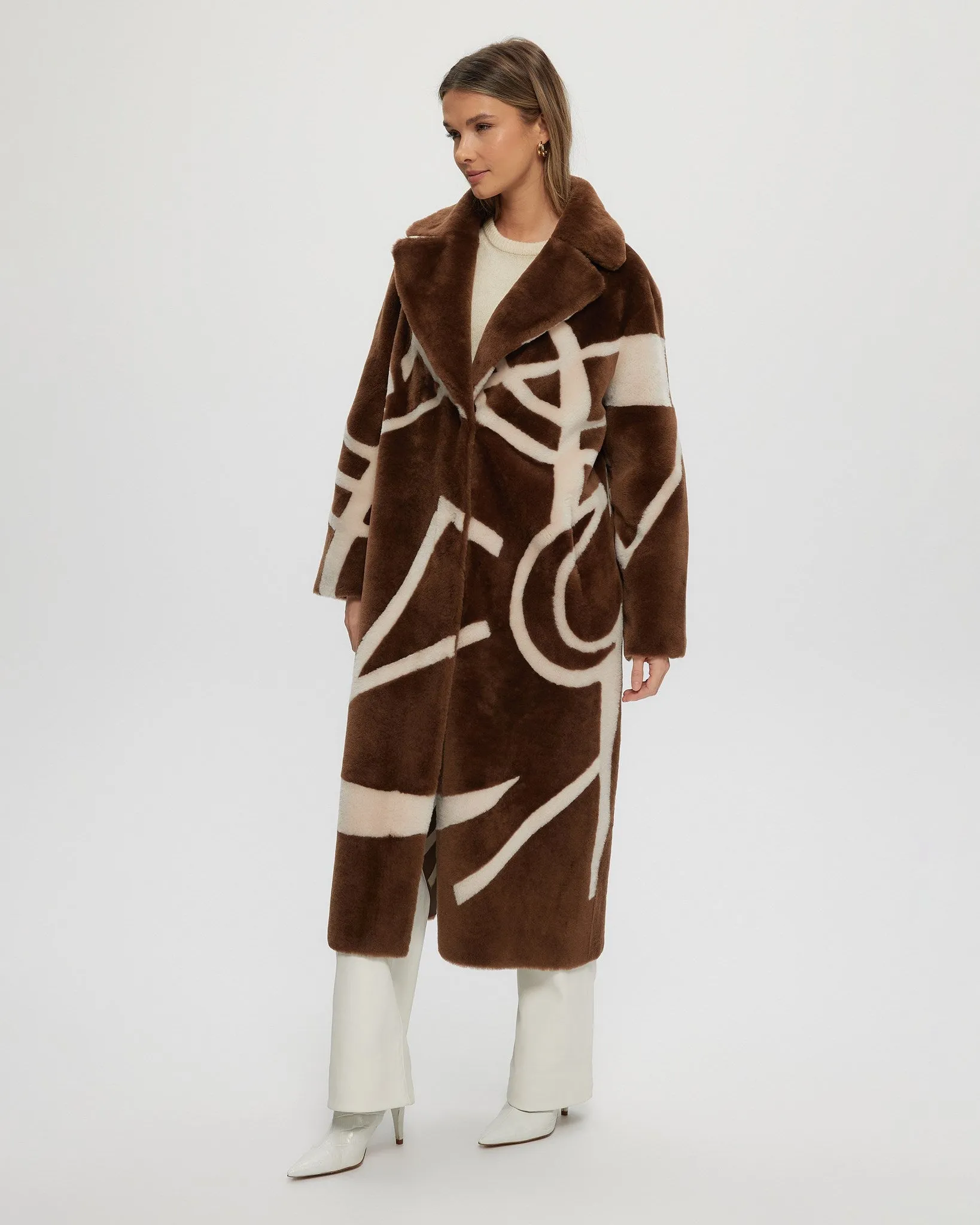 Merino Shearling Lamb Coat with Intarsia