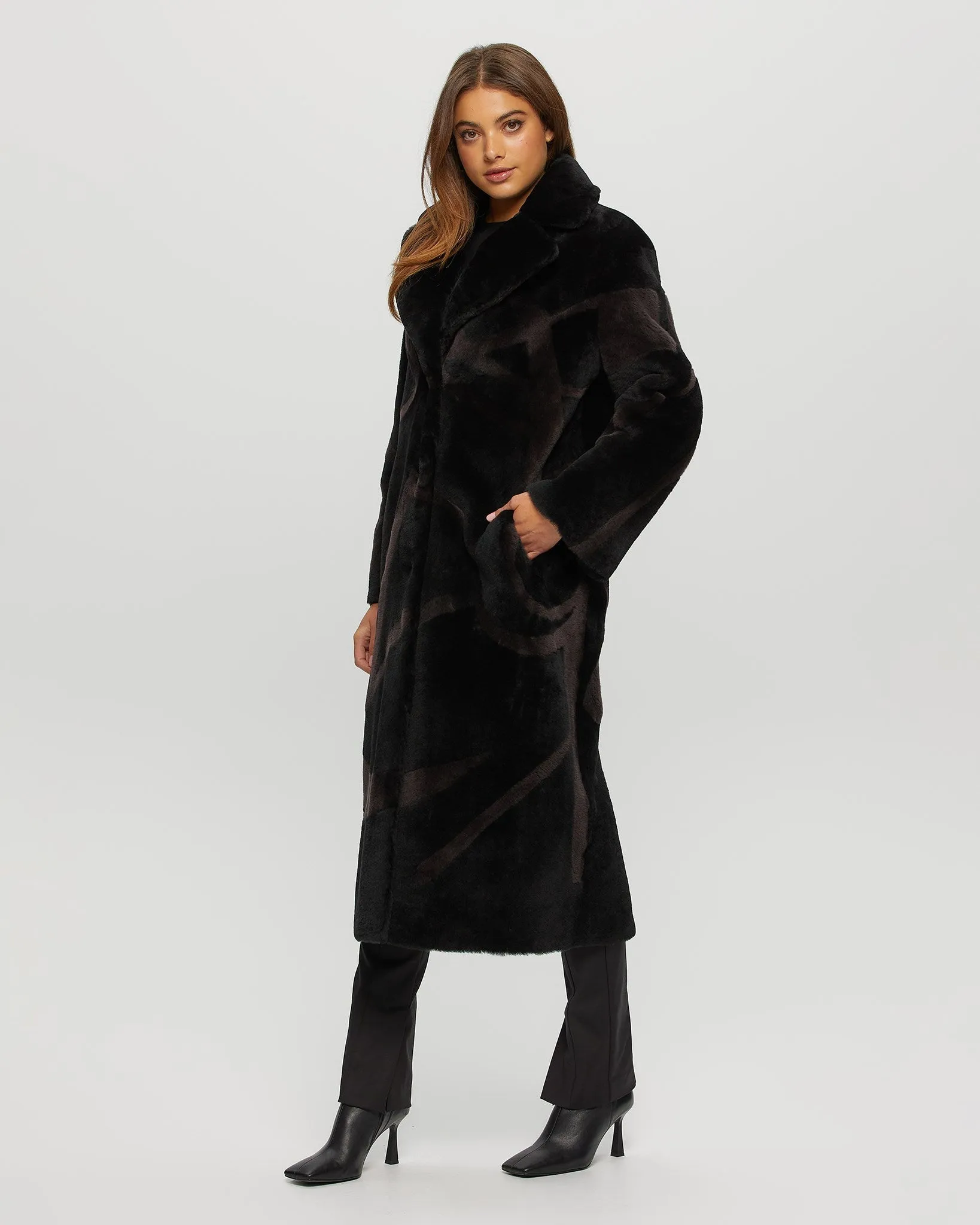 Merino Shearling Lamb Coat with Intarsia