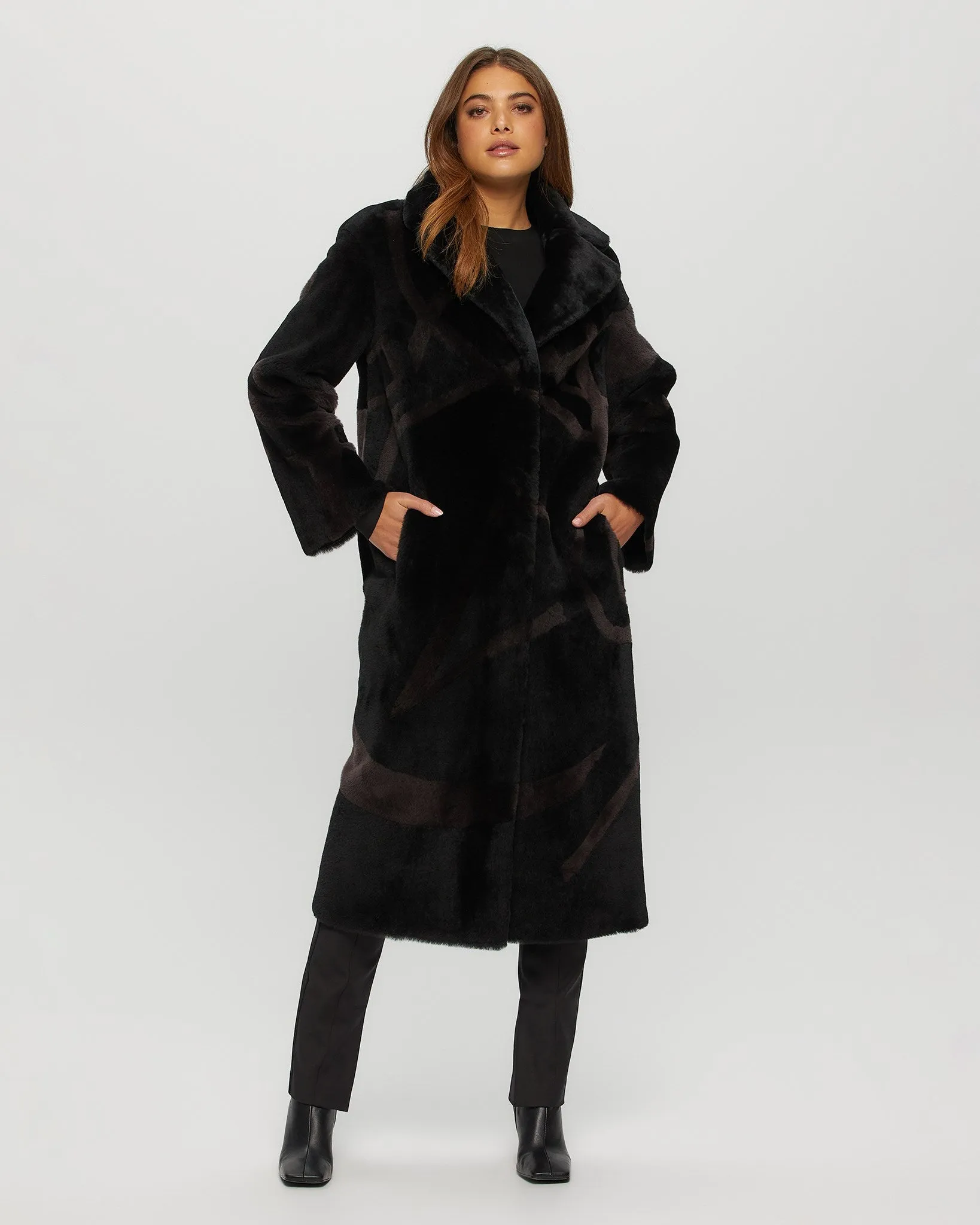 Merino Shearling Lamb Coat with Intarsia