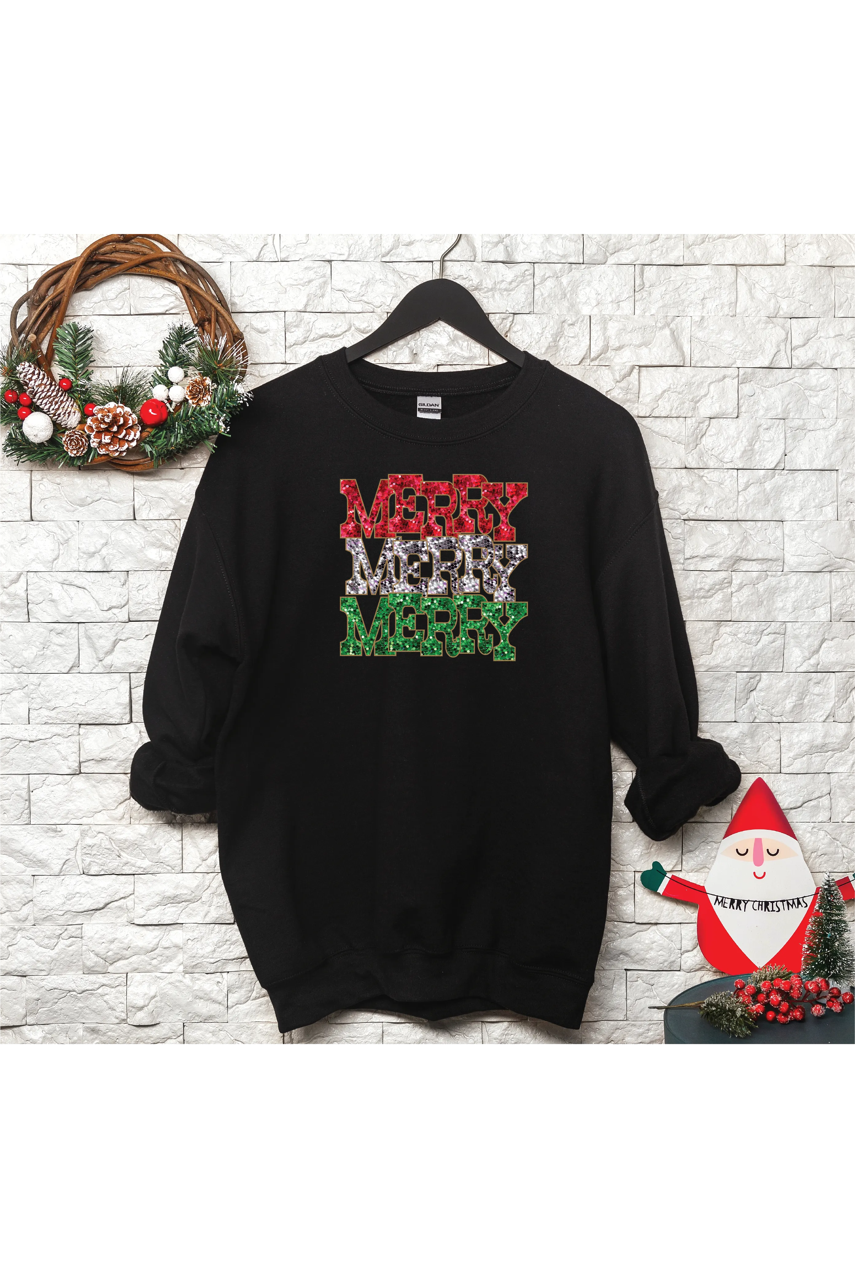 Merry Faux Sequins Crewneck