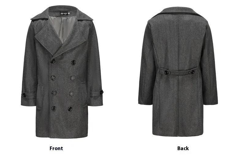 Mid-length Double-breasted Men's Slim-fit Woolen Coat