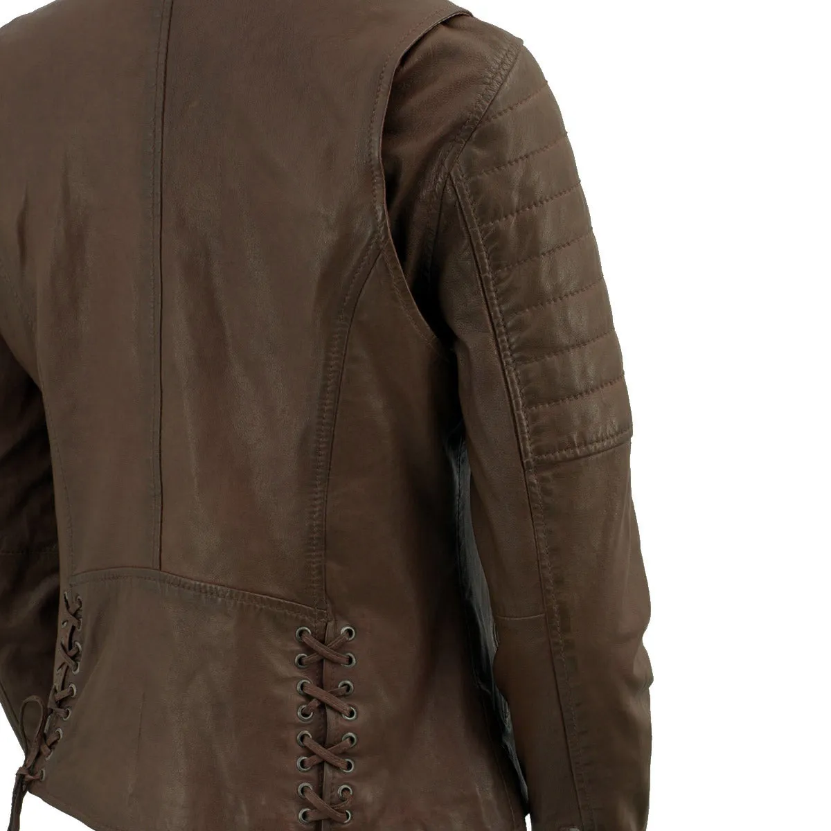 Milwaukee Leather Brown Vintage Motorcycle Inspired Vegan Tan Fashion Leather Jacket for Women SFL2812