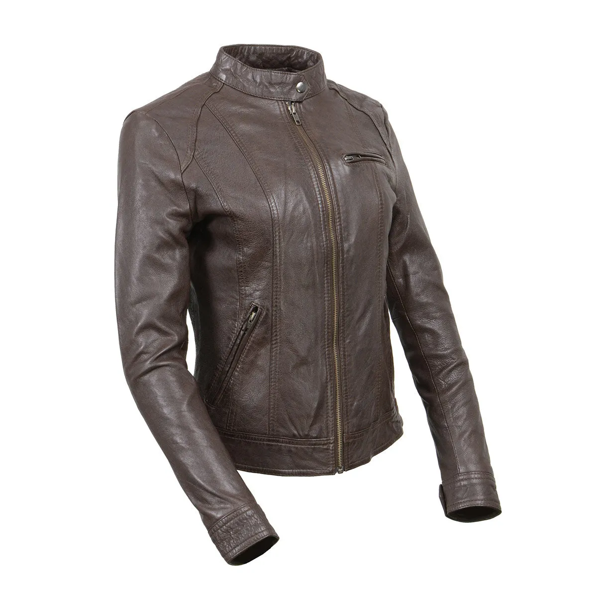 Milwaukee Leather Vintage SFL2811 Women's Brown Zipper Front Motorcycle Casual Fashion Leather Jacket