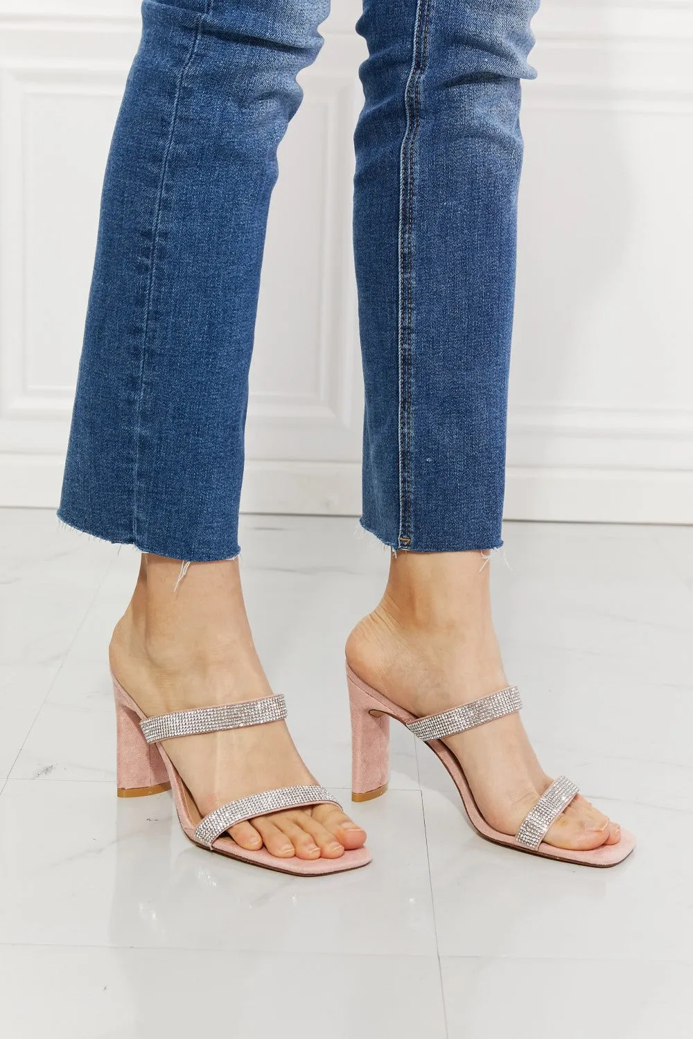 MMShoes Leave A Little Sparkle Rhinestone Block Heel Sandal in Pink - Ships from The US