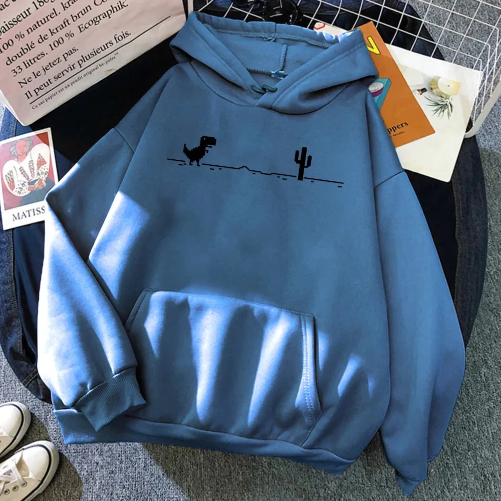 Mosaic Game Cactus Little Dinosaur Men Hoodies Autumn Loose Streetwear O-Neck Casual Sweatshirt Pocket Fleece Warm Mans Hoody