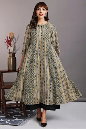 multi panel anarkali - concord ivory & indigo mandala