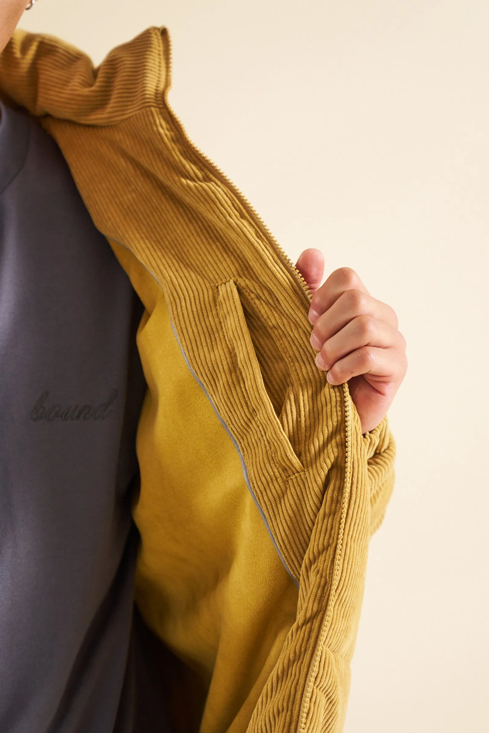 MUSTARD CORD PUFFER COAT