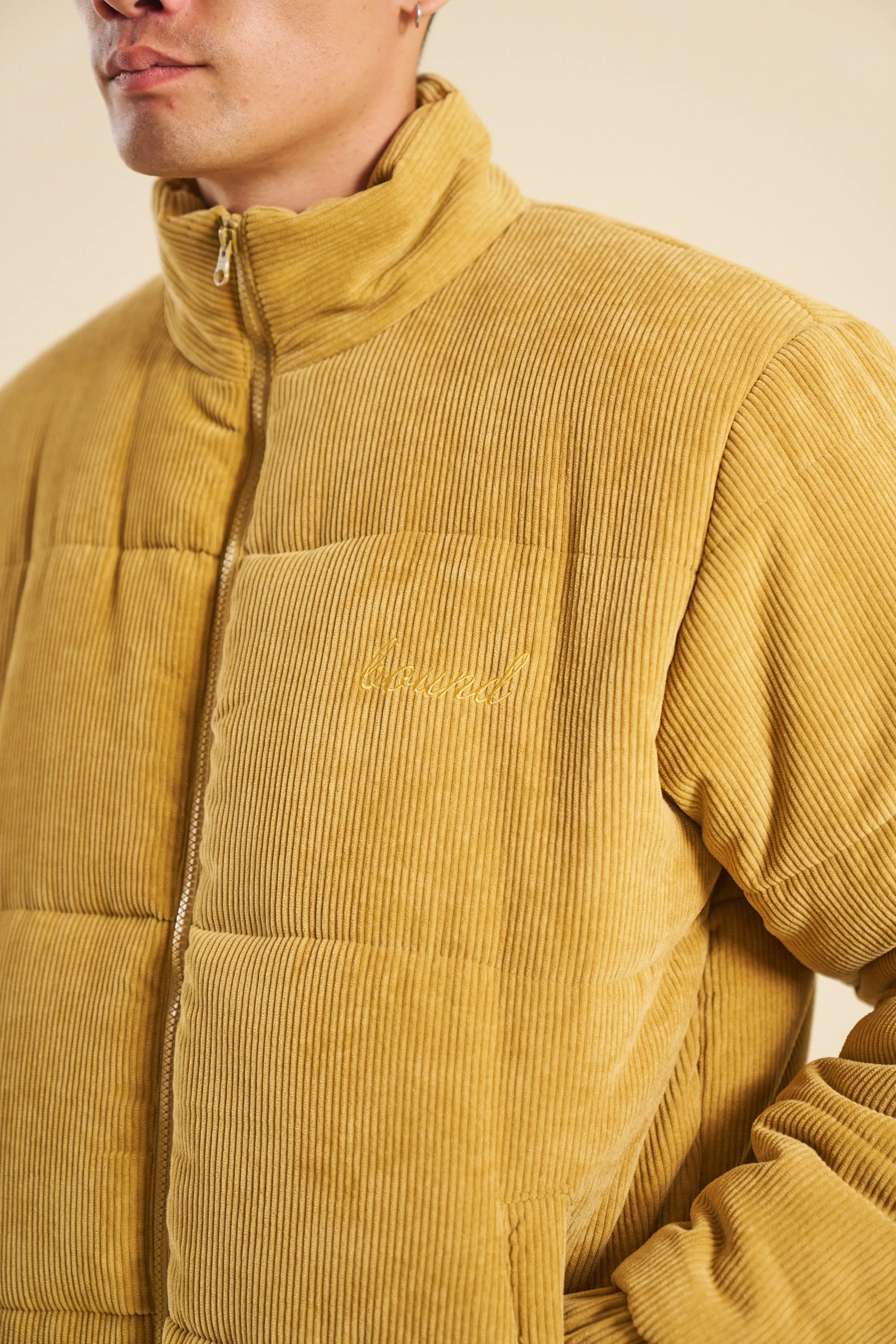 MUSTARD CORD PUFFER COAT