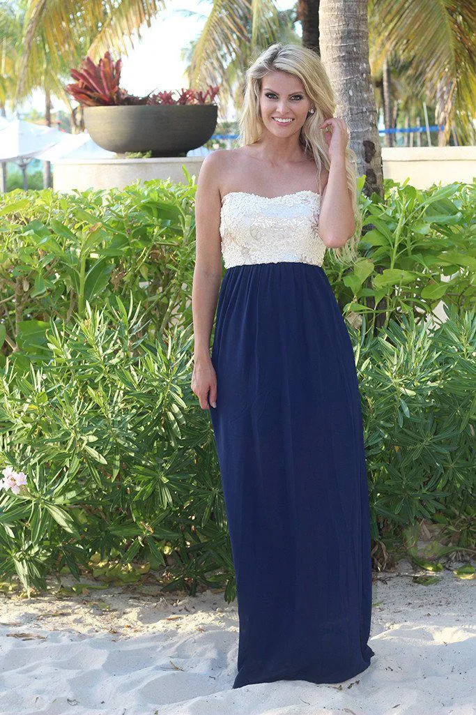 Navy Maxi Dress with Sequin Top