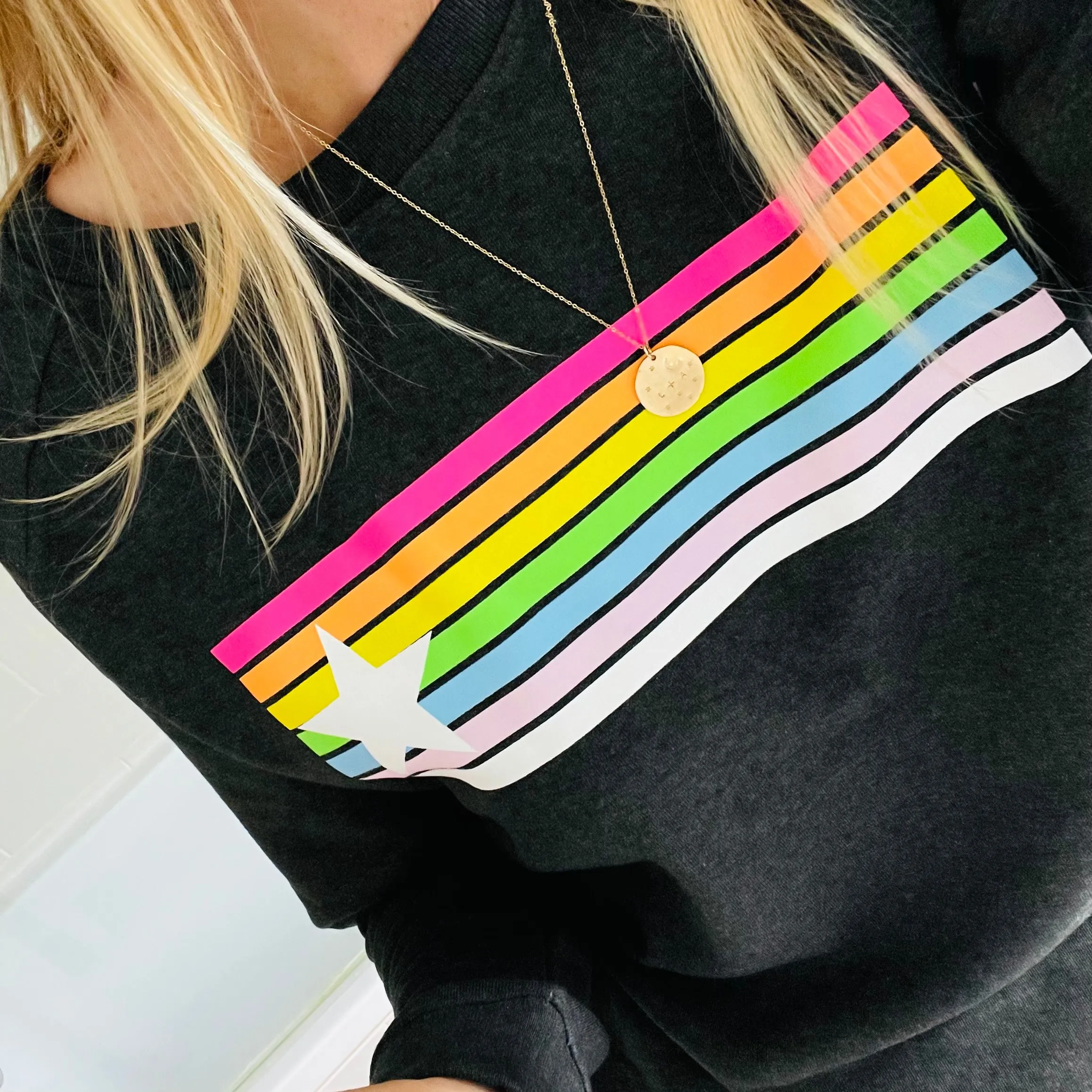 Neon rainbow & star charcoal grey marl sweatshirt *new*