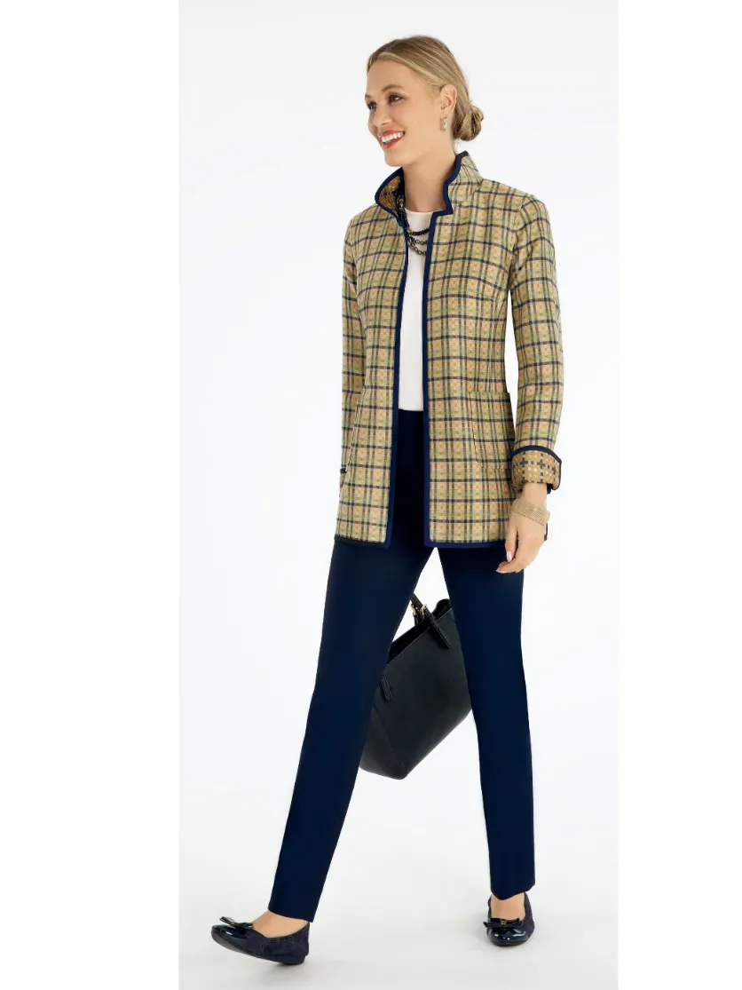 Neutral Plaid Checkerboard Reversible Car Coat