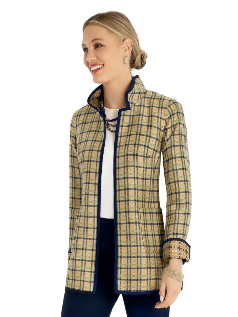 Neutral Plaid Checkerboard Reversible Car Coat