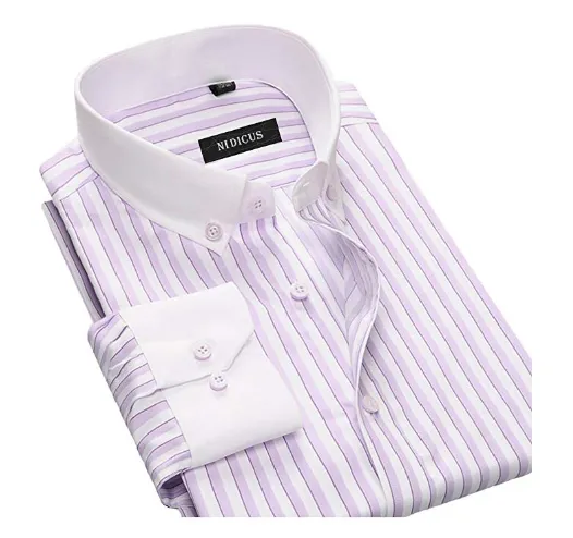 Nidicus Men Trendy Striped Button Down Dress Shirt With White Collar Size: L