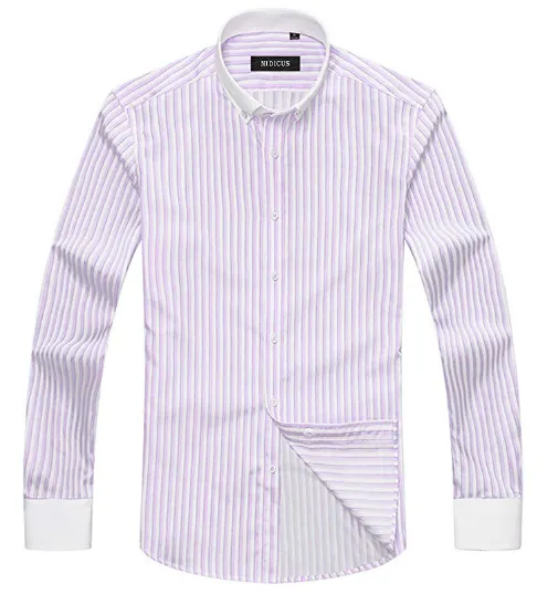 Nidicus Men Trendy Striped Button Down Dress Shirt With White Collar Size: L