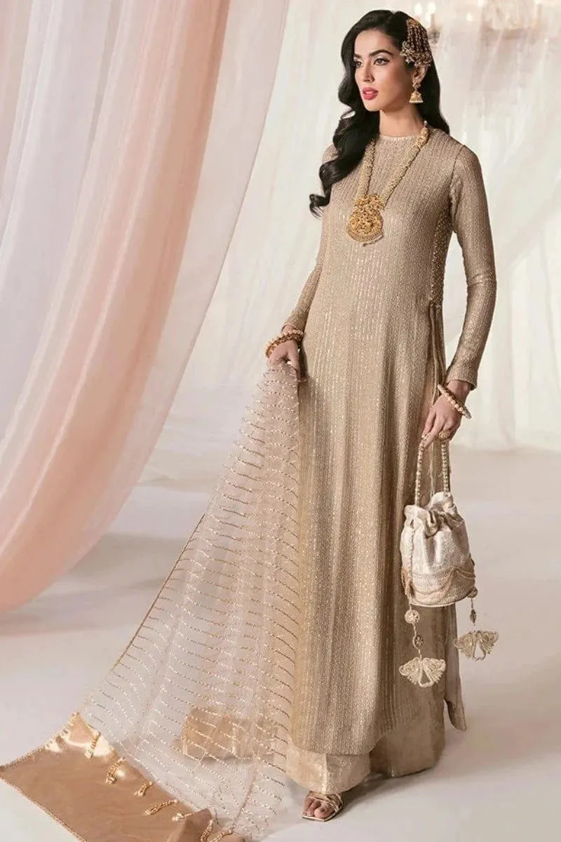 Nilofer Shahid - Premium Chiffon Heavy Embroidered Shirt and Khimkhaab Pants with Organza Dupatta - Ecstasy - 3 Piece