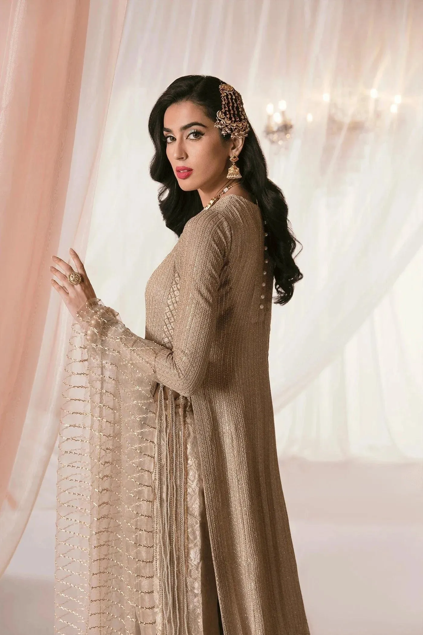 Nilofer Shahid - Premium Chiffon Heavy Embroidered Shirt and Khimkhaab Pants with Organza Dupatta - Ecstasy - 3 Piece