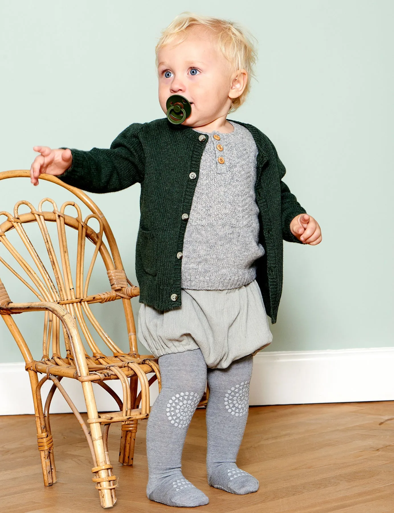 Non-slip crawling tights with grip for babies and toddlers- Merino Wool - Dark Grey Melange